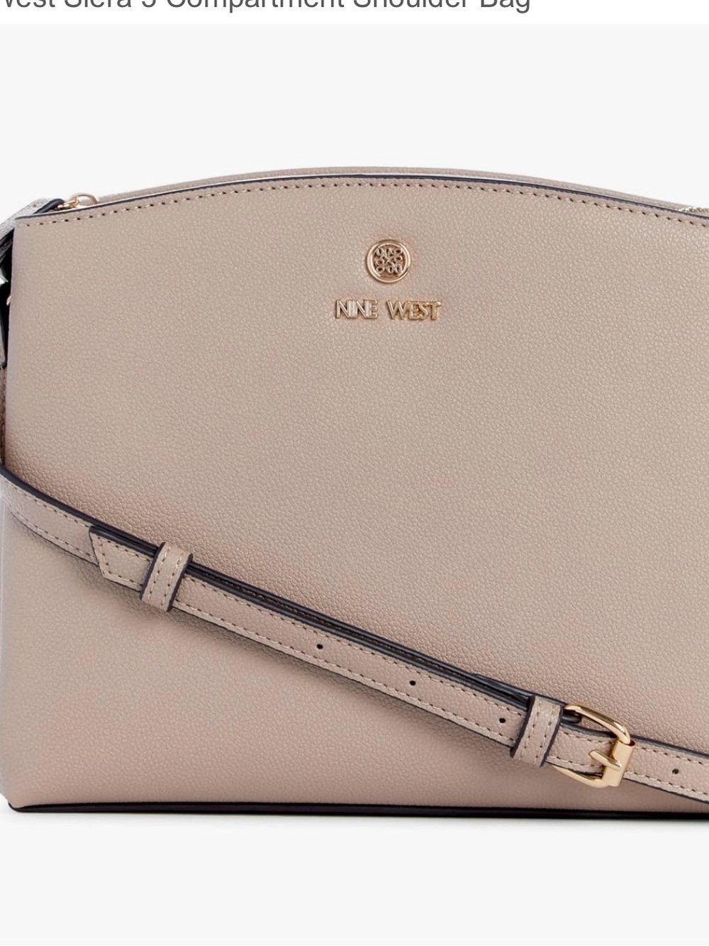 Nine West Beige Pebbled Leather Crossbody Bag with Gold Accents